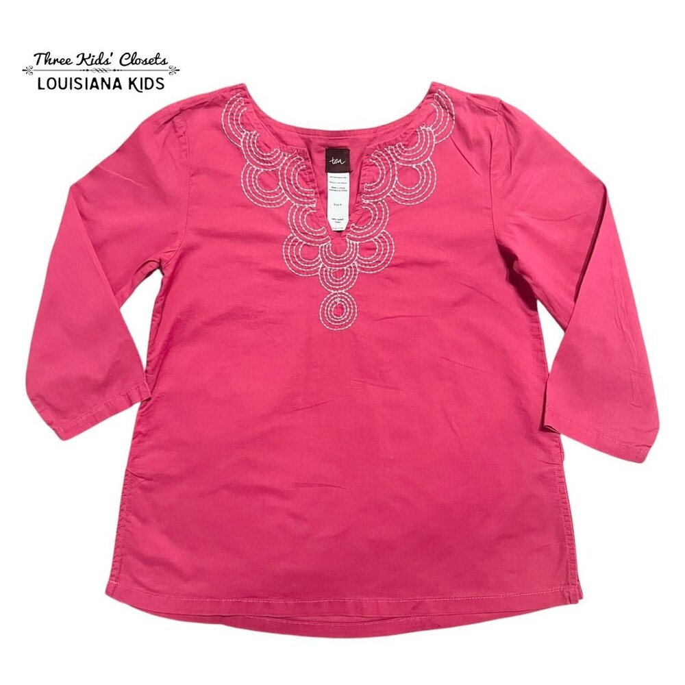Tea Collection 5Y Pink Embroidered Tunic Top